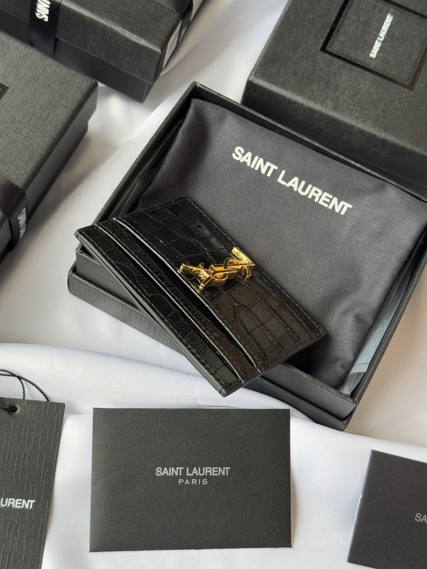 YSL Card Holder 10cm Wallet Black Gold Leather 240550