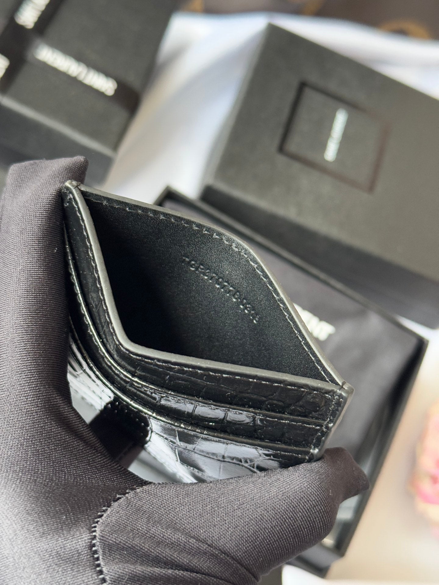 YSL Card Holder 10cm Wallet Black Gold Leather 240550
