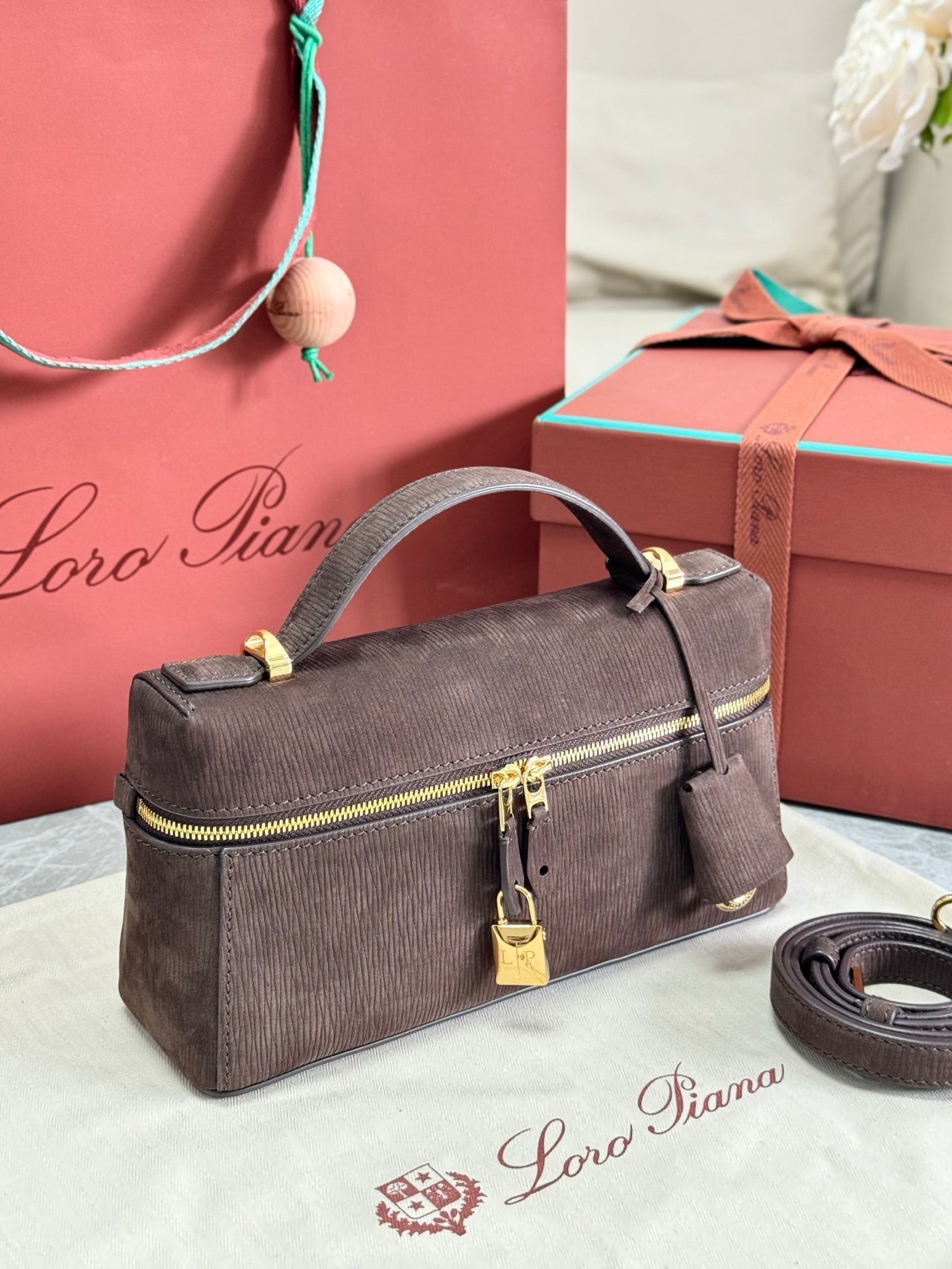 LP 2026 Extra Bag L23 Dark Chocolate Licorice Calfskin With Gold Hardware