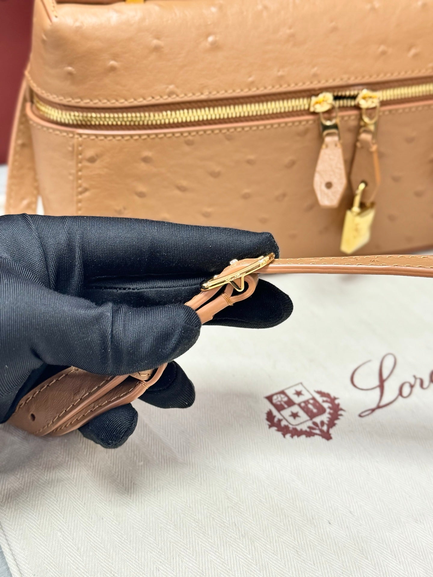 LP 2026 Extra Bag L23 Brown Ostrich Leather With Gold Hardware