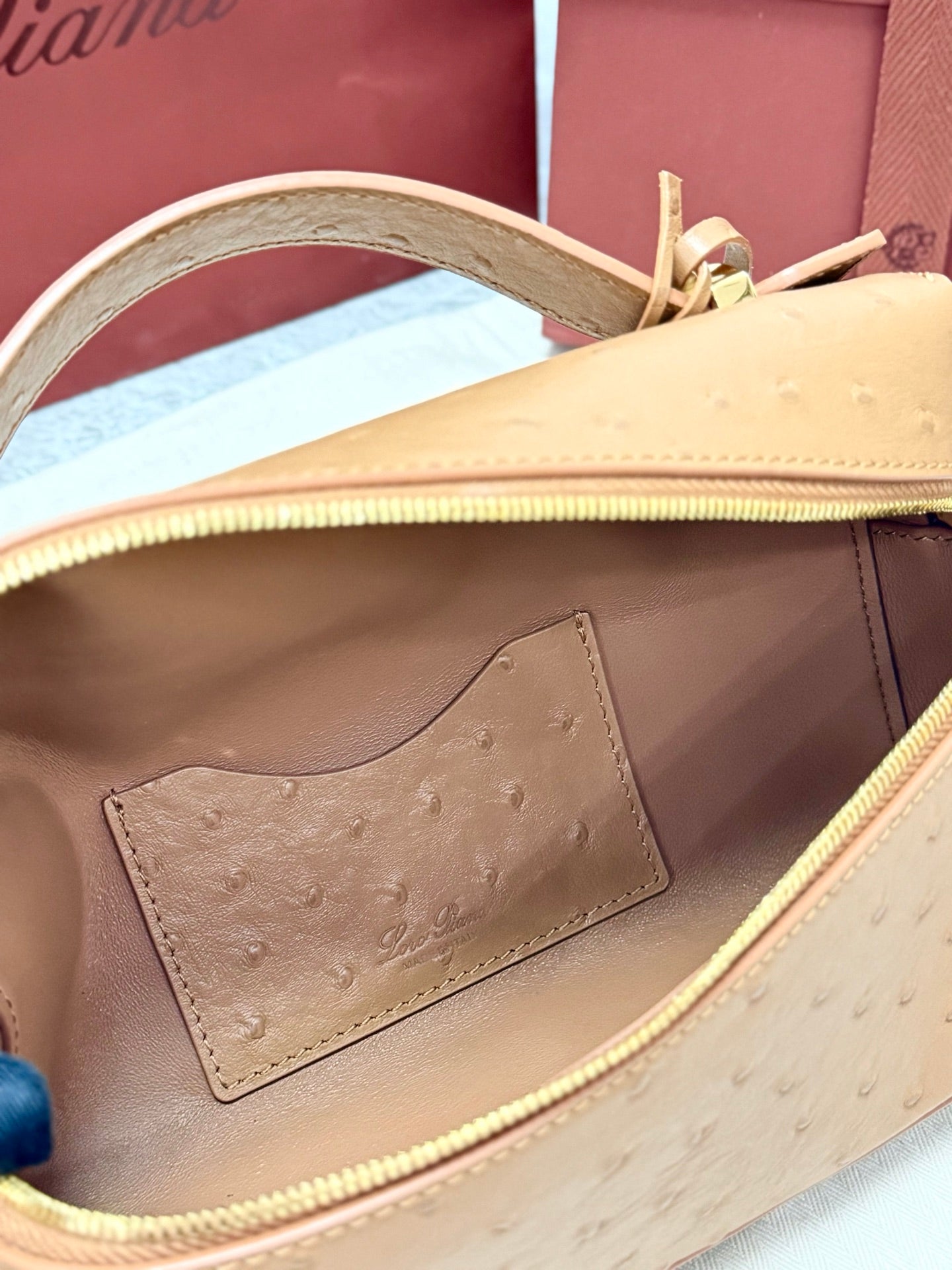 LP 2026 Extra Bag L23 Brown Ostrich Leather With Gold Hardware