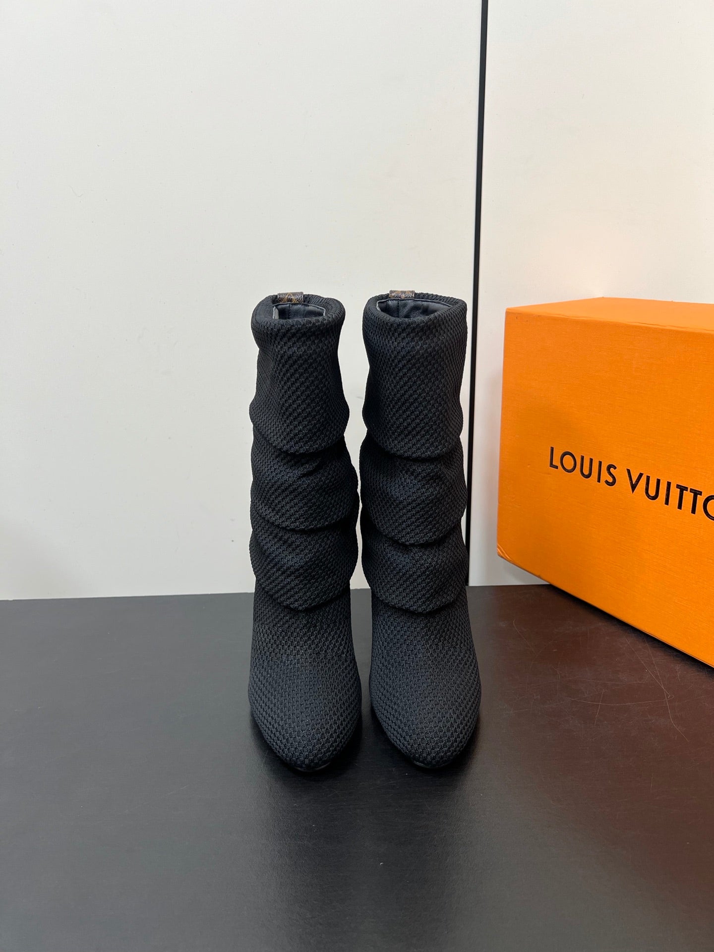 LV 26s Mid-Calf Boots 110 Black Knit Fabric 619404