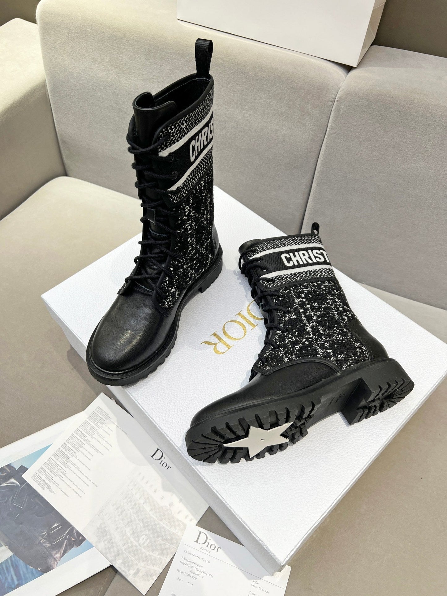 CD D-Major Ankle Boot In Black Mix White Tweed And Lambskin  107725