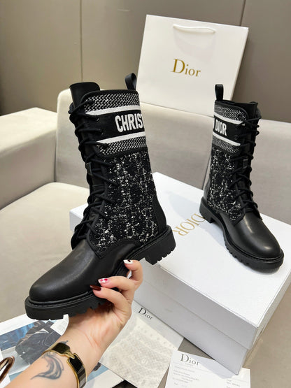 CD D-Major Ankle Boot In Black Mix White Tweed And Lambskin  107725