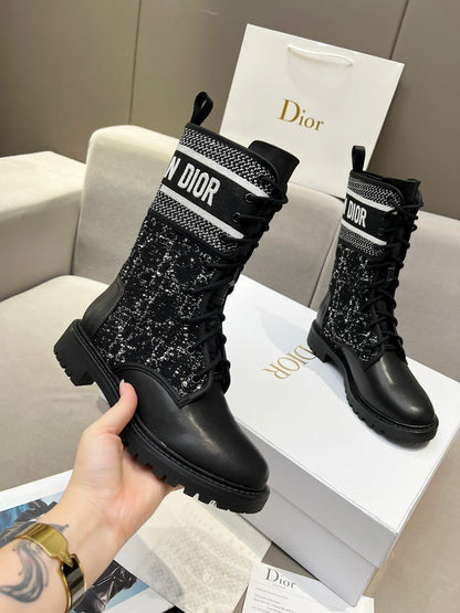 CD D-Major Ankle Boot In Black Mix White Tweed And Lambskin  107725