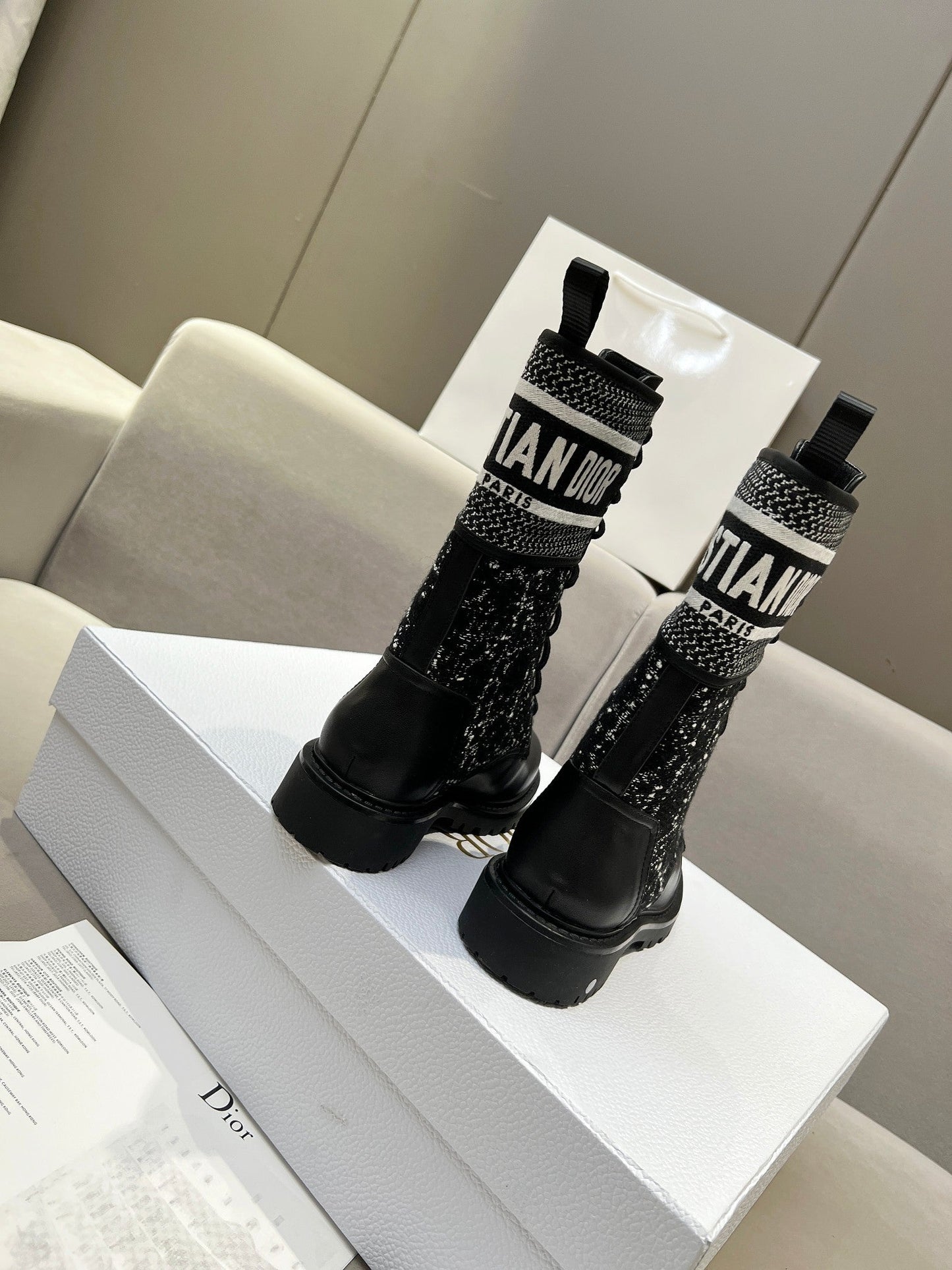 CD D-Major Ankle Boot In Black Mix White Tweed And Lambskin  107725