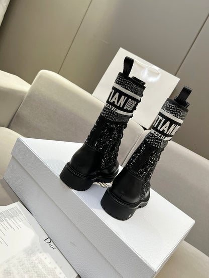 CD D-Major Ankle Boot In Black Mix White Tweed And Lambskin  107725