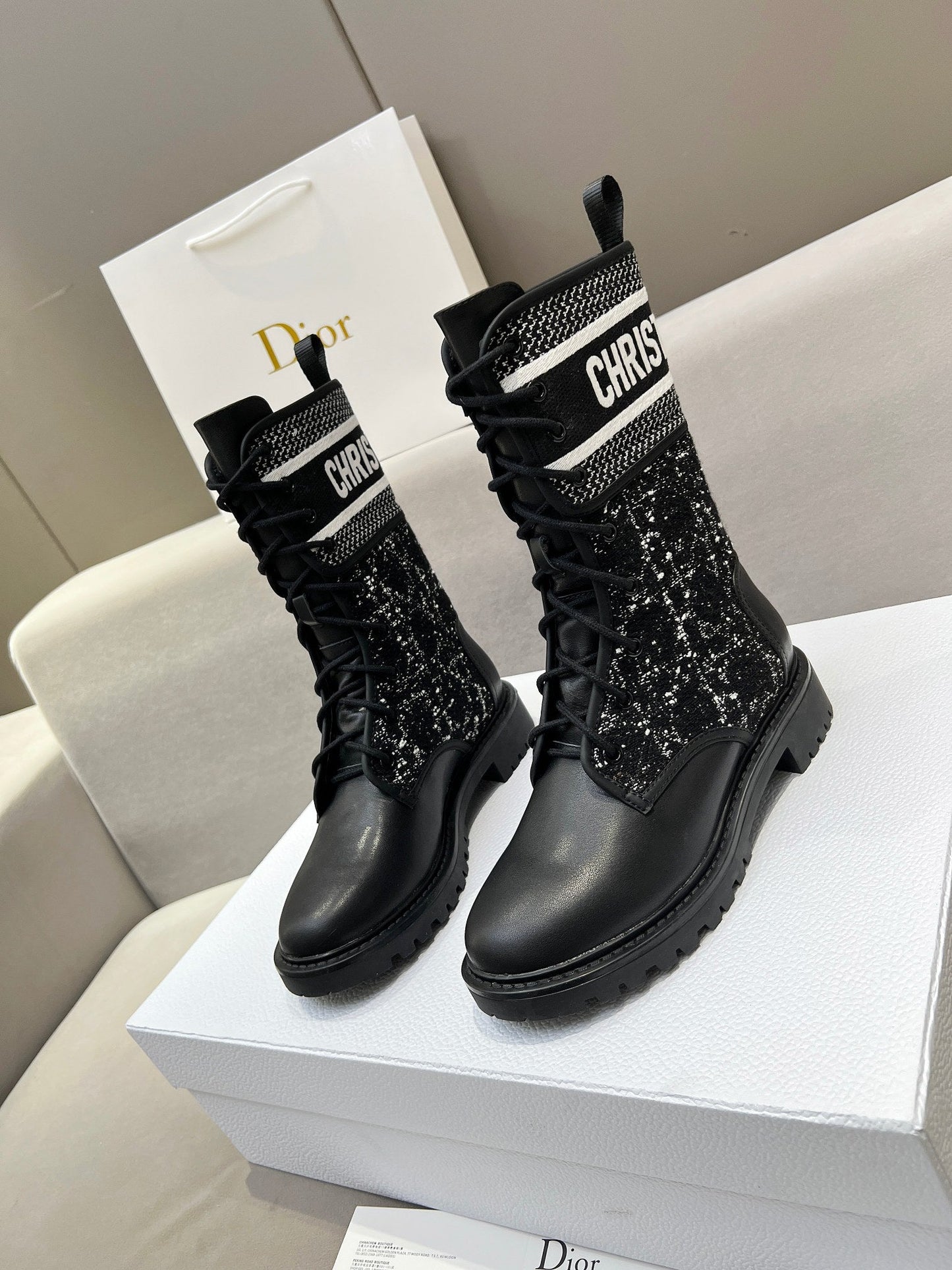 CD D-Major Ankle Boot In Black Mix White Tweed And Lambskin  107725