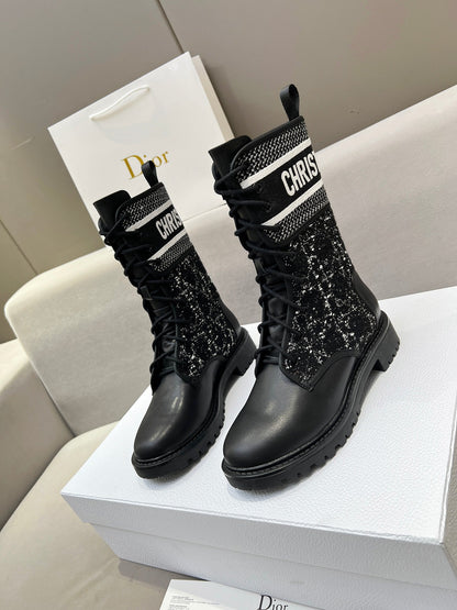 CD D-Major Ankle Boot In Black Mix White Tweed And Lambskin  107725