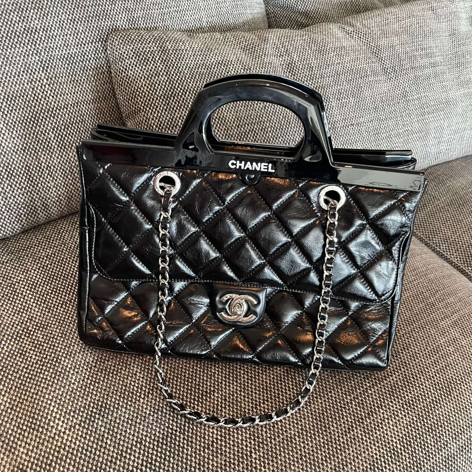 Chanel 2026 CC Delivery Tote Bag 30cm Black Glossy Calfskin