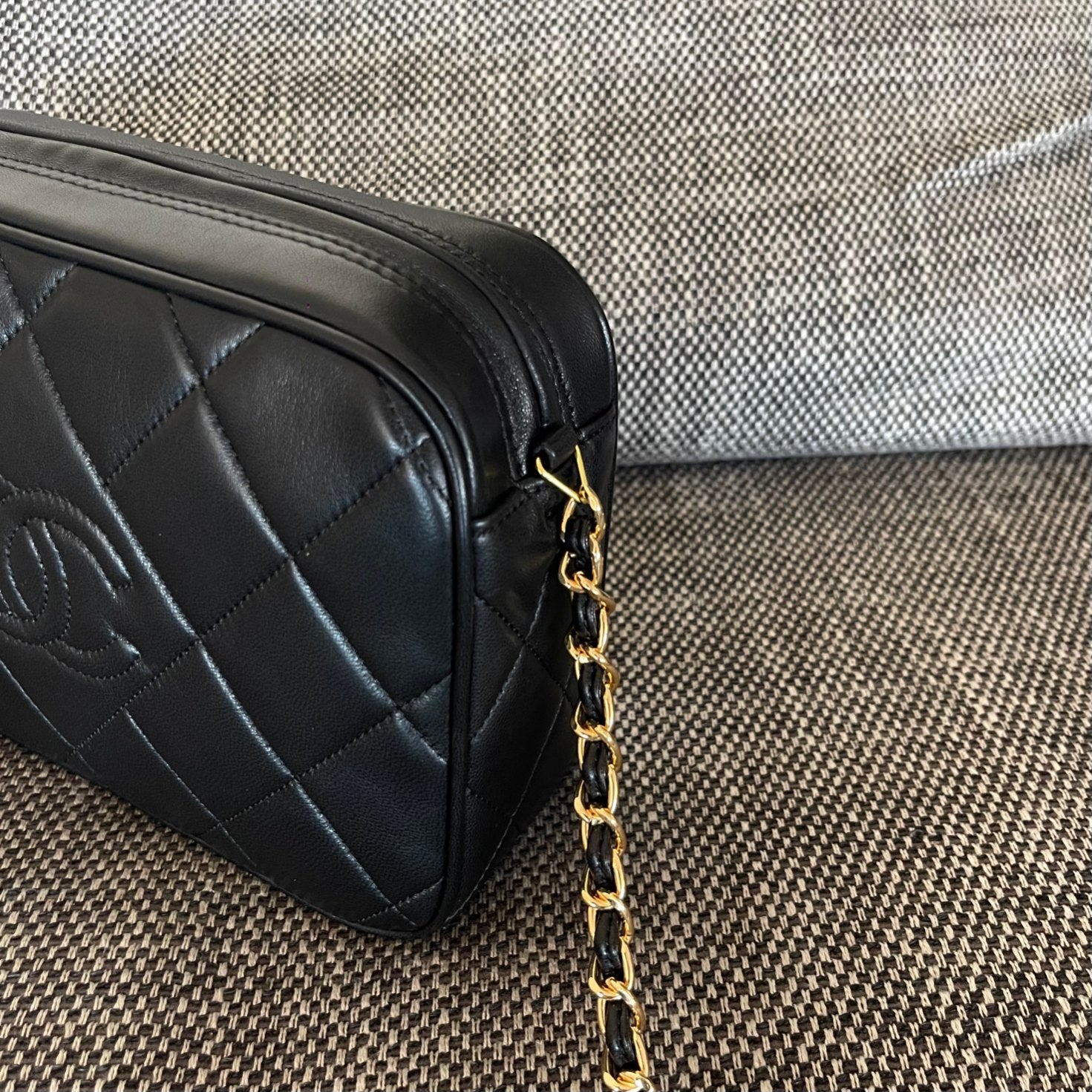 Chanel 2026 Quilted CC Diamond Camera Bag 23cm Black Calfskin