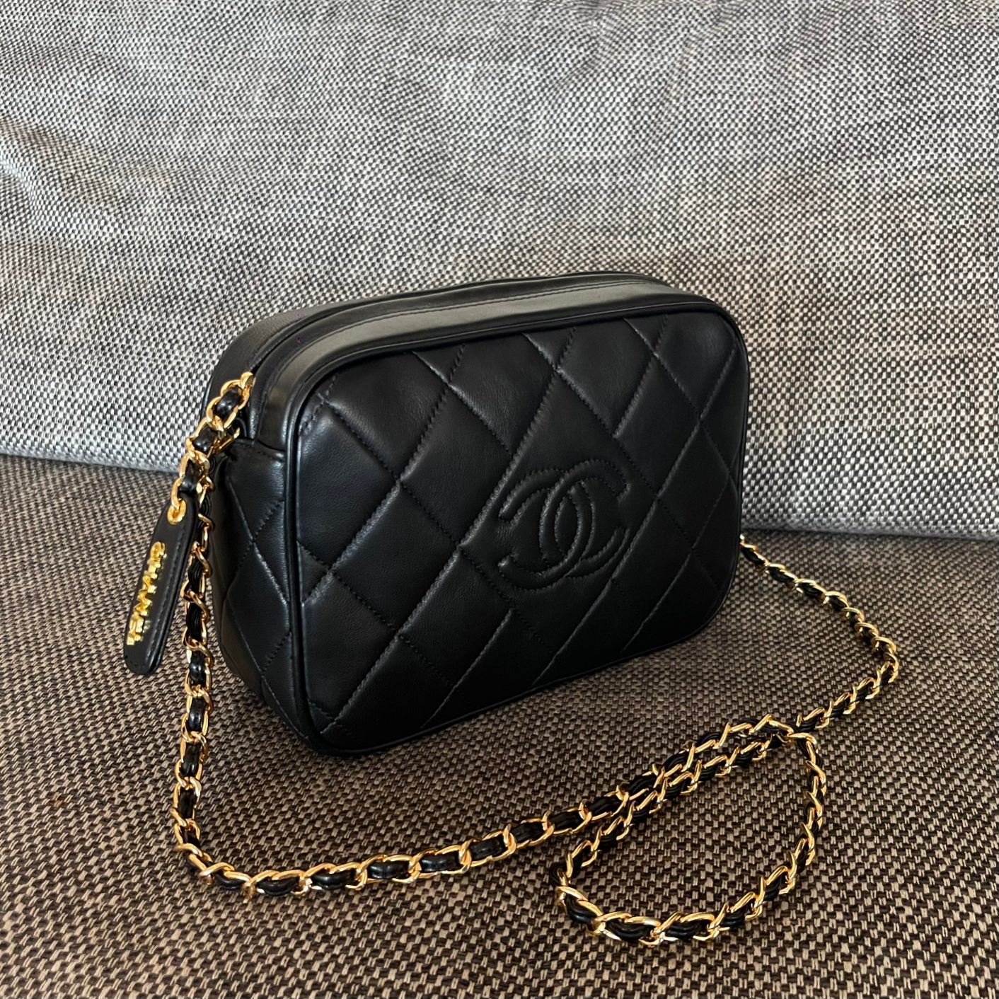 Chanel 2026 Quilted CC Diamond Camera Bag 23cm Black Calfskin