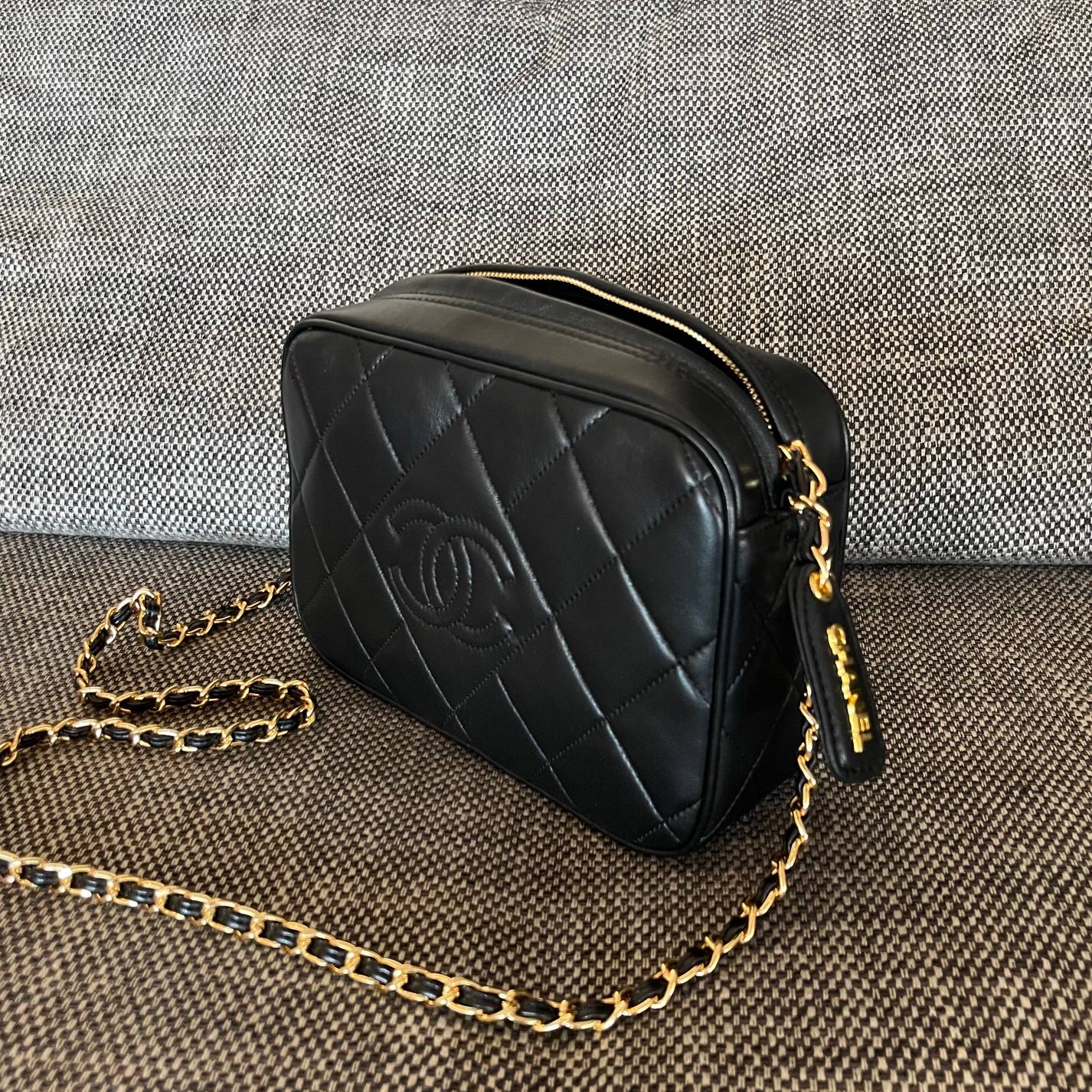 Chanel 2026 Quilted CC Diamond Camera Bag 23cm Black Calfskin