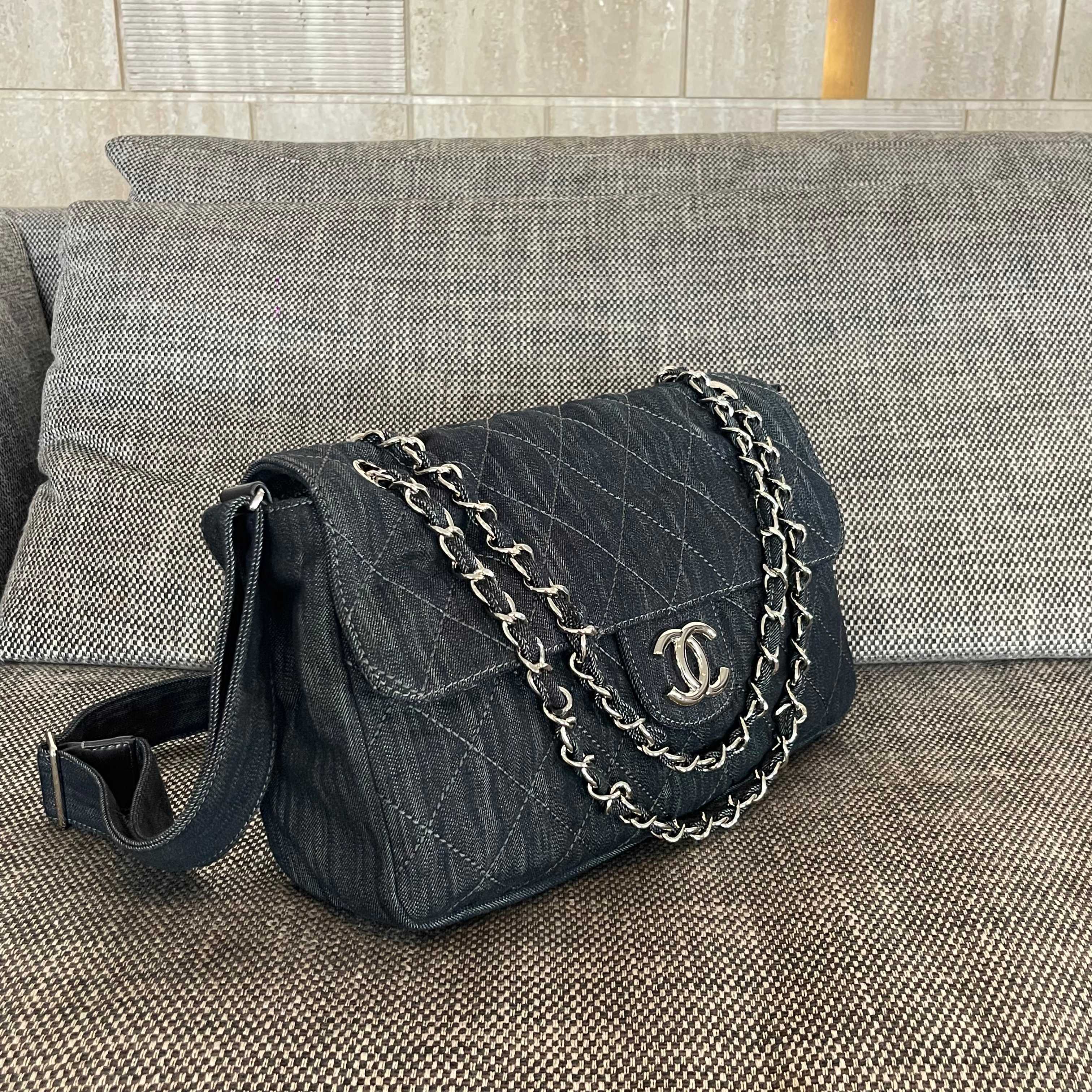 Chanel 2026 Stretch Spirit Messenger Bag Black Denim