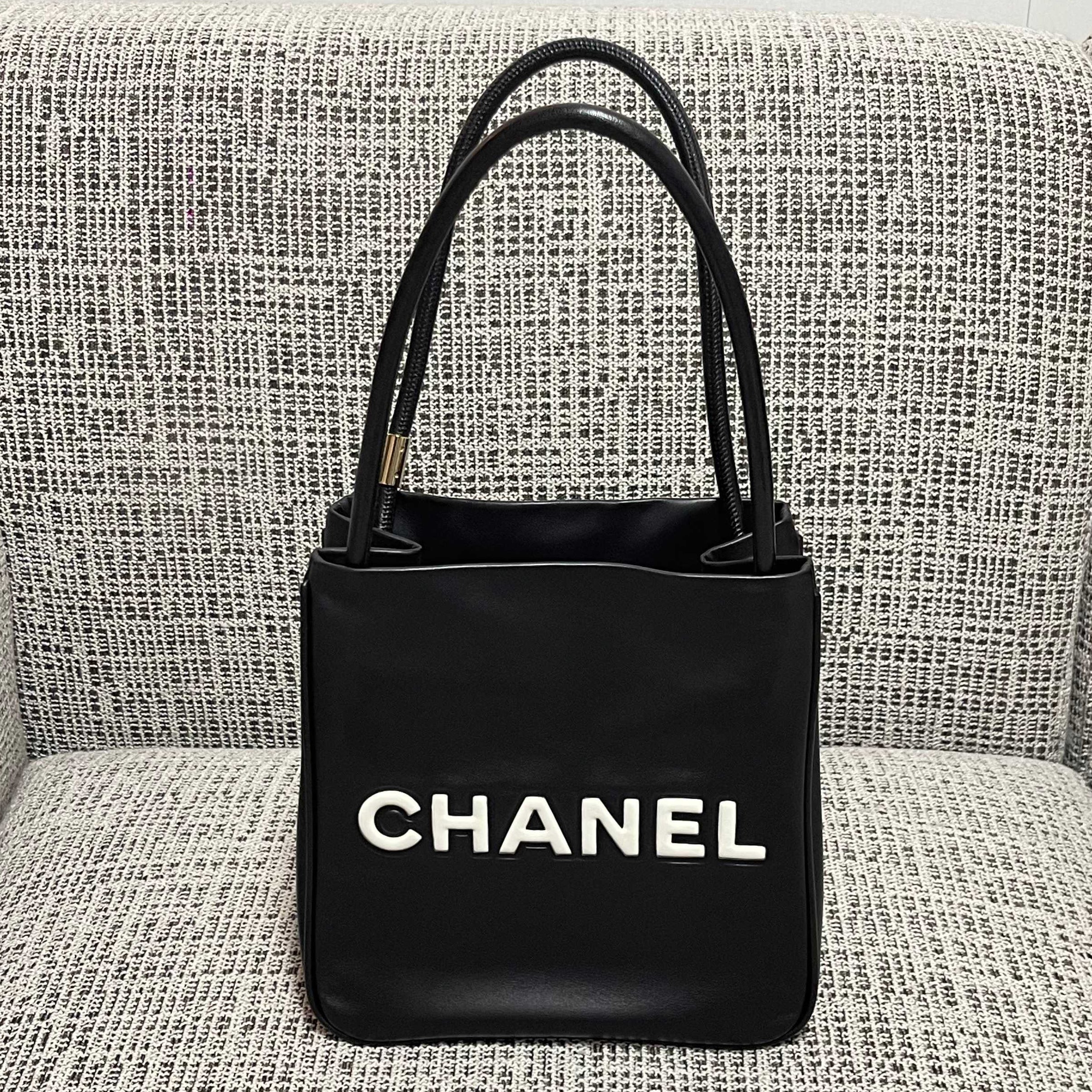 Chanel 2026 Camellia Letter Reversible Tote Bag 25cm Black White Leather