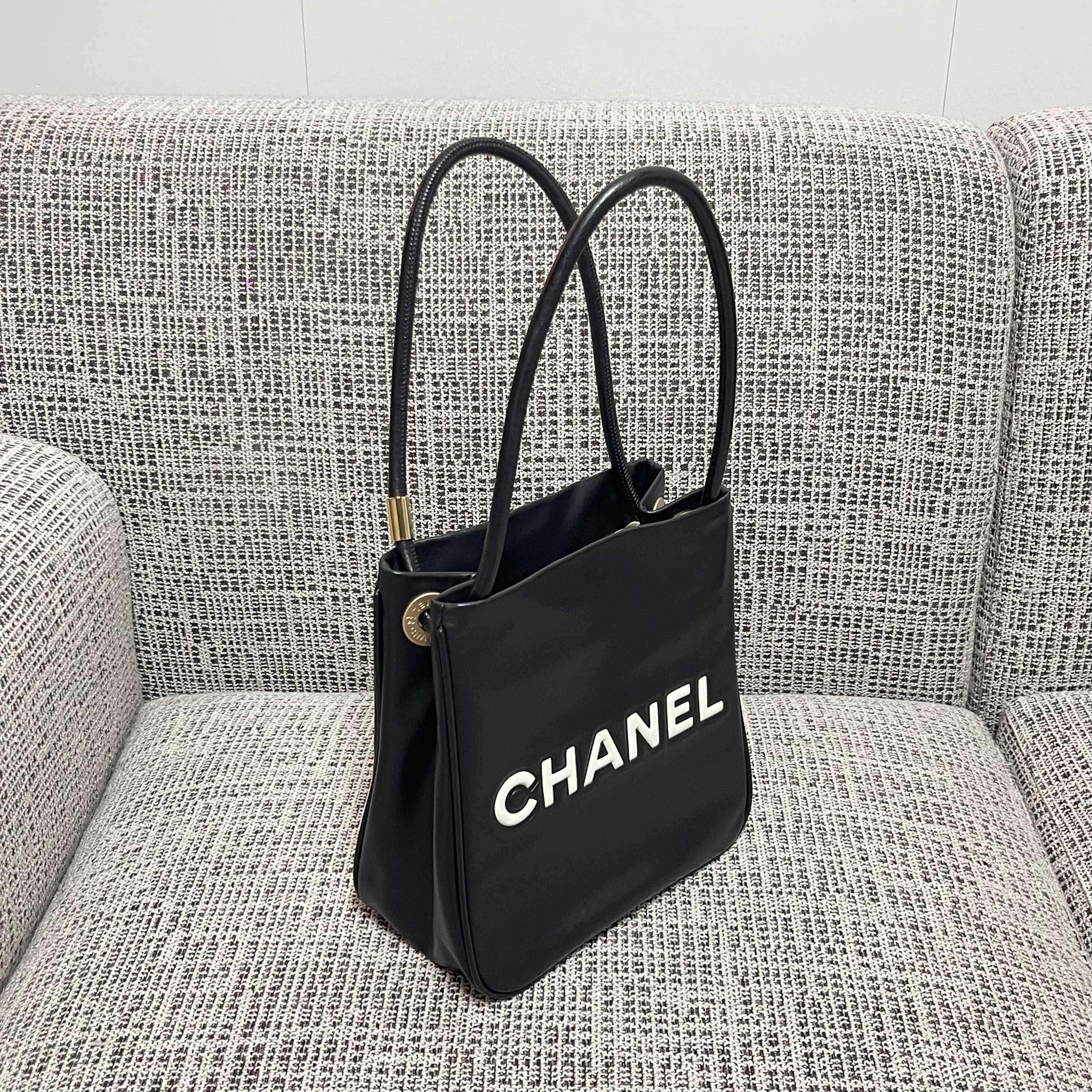 Chanel 2026 Camellia Letter Reversible Tote Bag 25cm Black White Leather