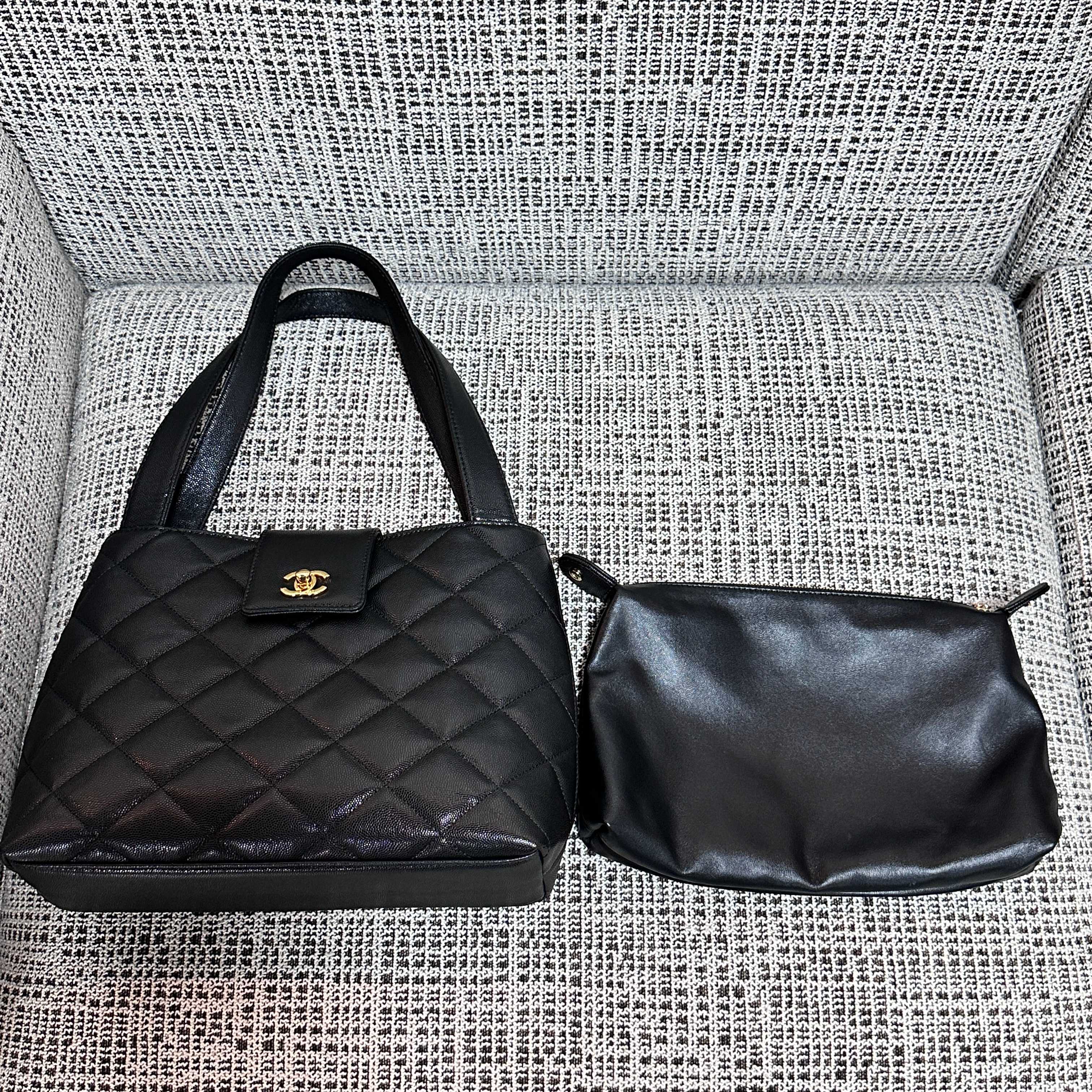 Chanel 2026 Caviar Diamond Flap Shoulder Bag 29cm Black Embossed Calfskin