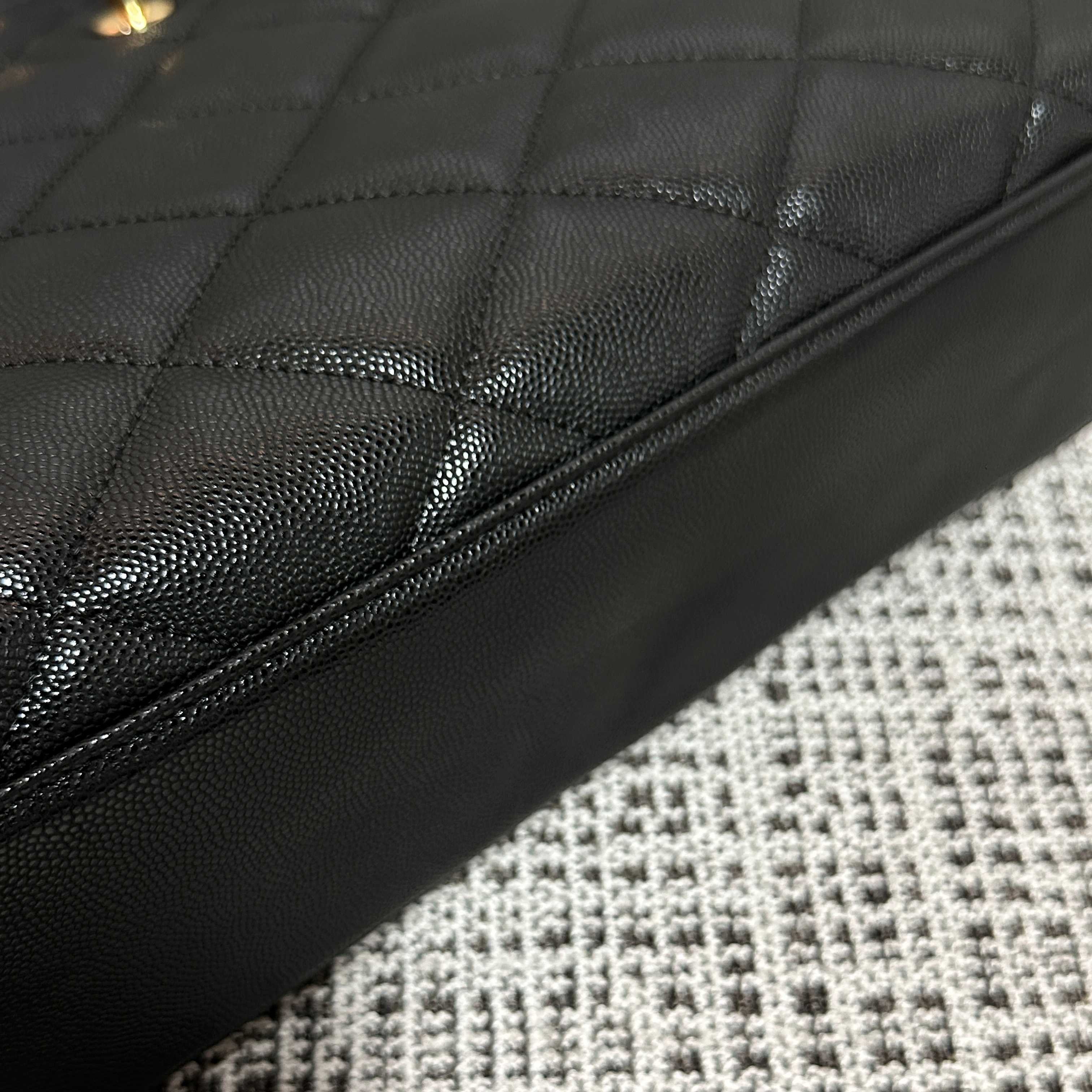 Chanel 2026 Caviar Diamond Flap Shoulder Bag 29cm Black Embossed Calfskin