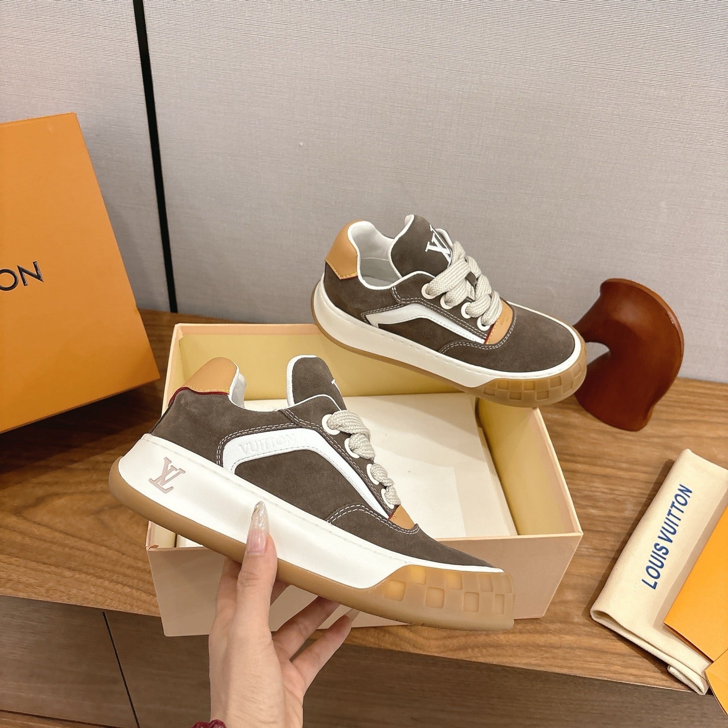 LV 2026 Tilted Sneaker Brown Suede Leather 594931