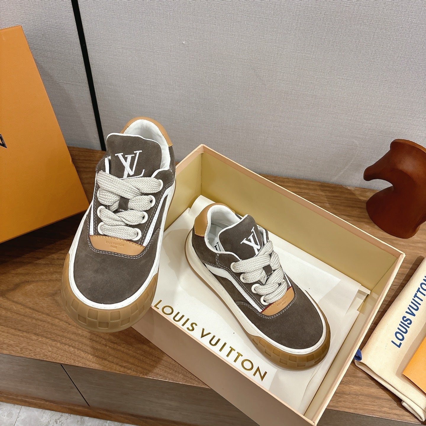 LV 2026 Tilted Sneaker Brown Suede Leather 594931