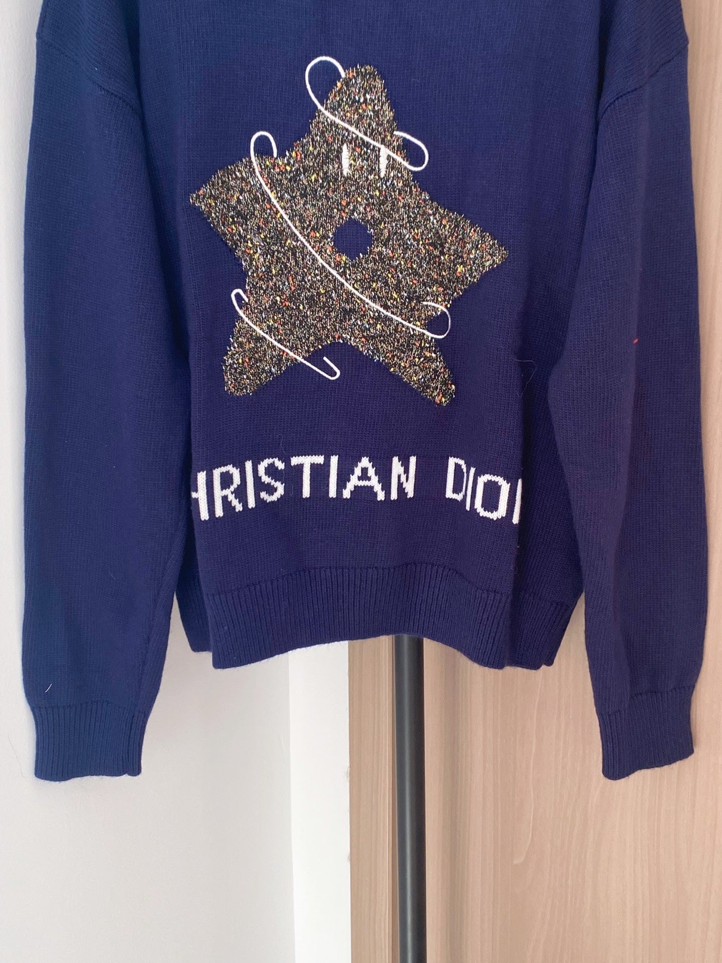 Dior 2025 Long-Sleeve Shirt Navy Blue mix Brown Wool