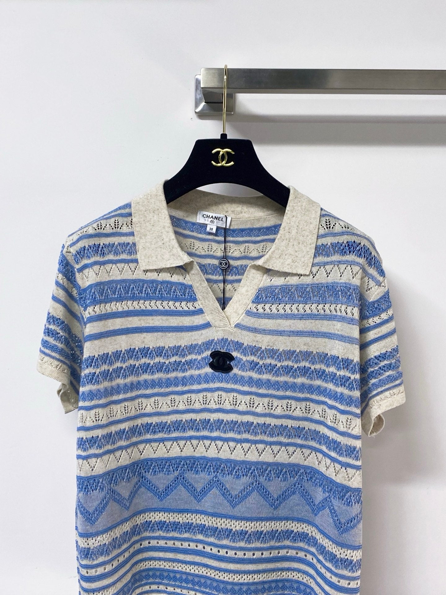 Chanel 2026 Strips Short-Sleeved Shirt Blue Flax Lelin 479950