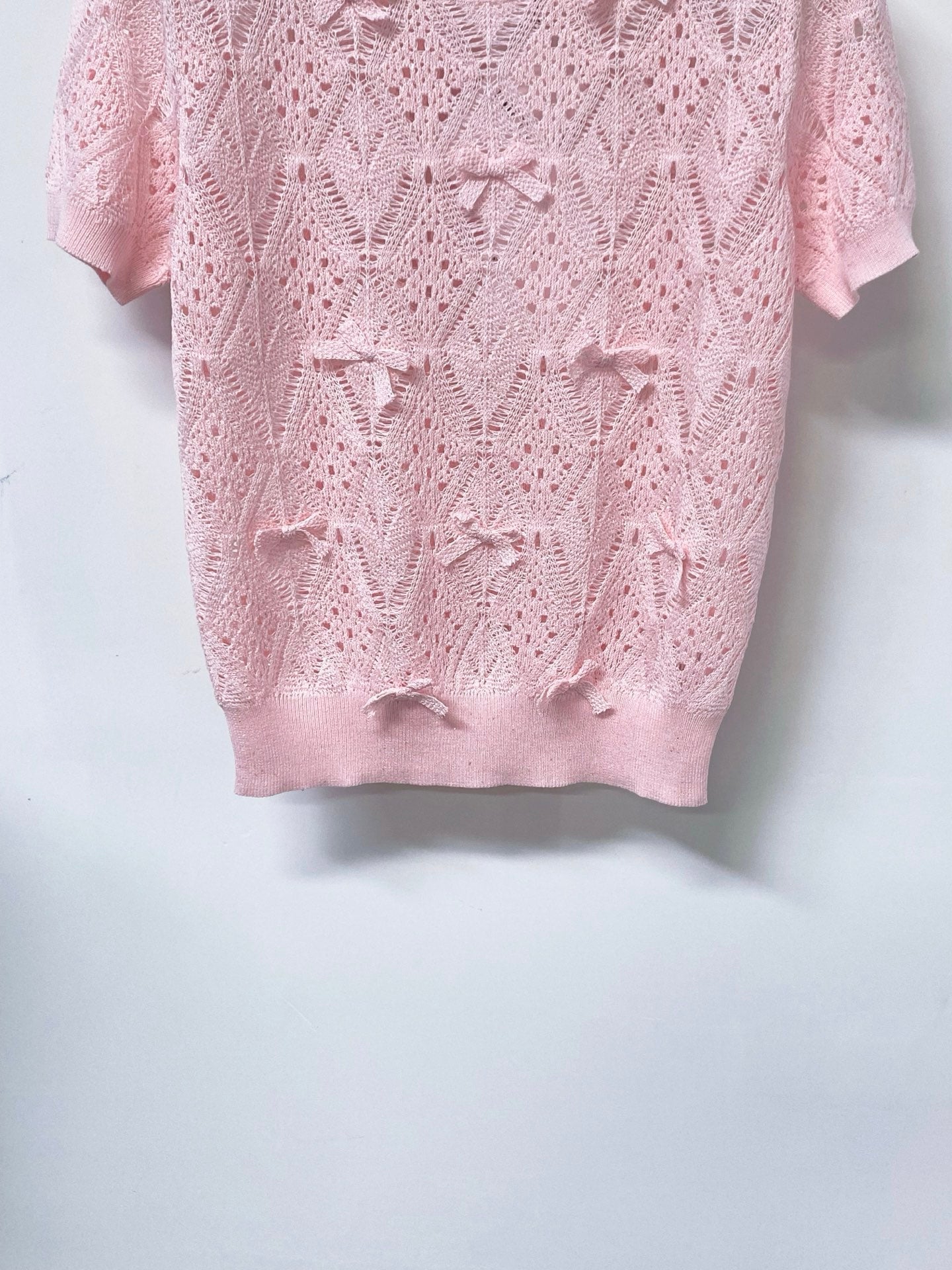 Dior 2026 Openwork Lace Knit Short-Sleeve Top Bow Details 479896