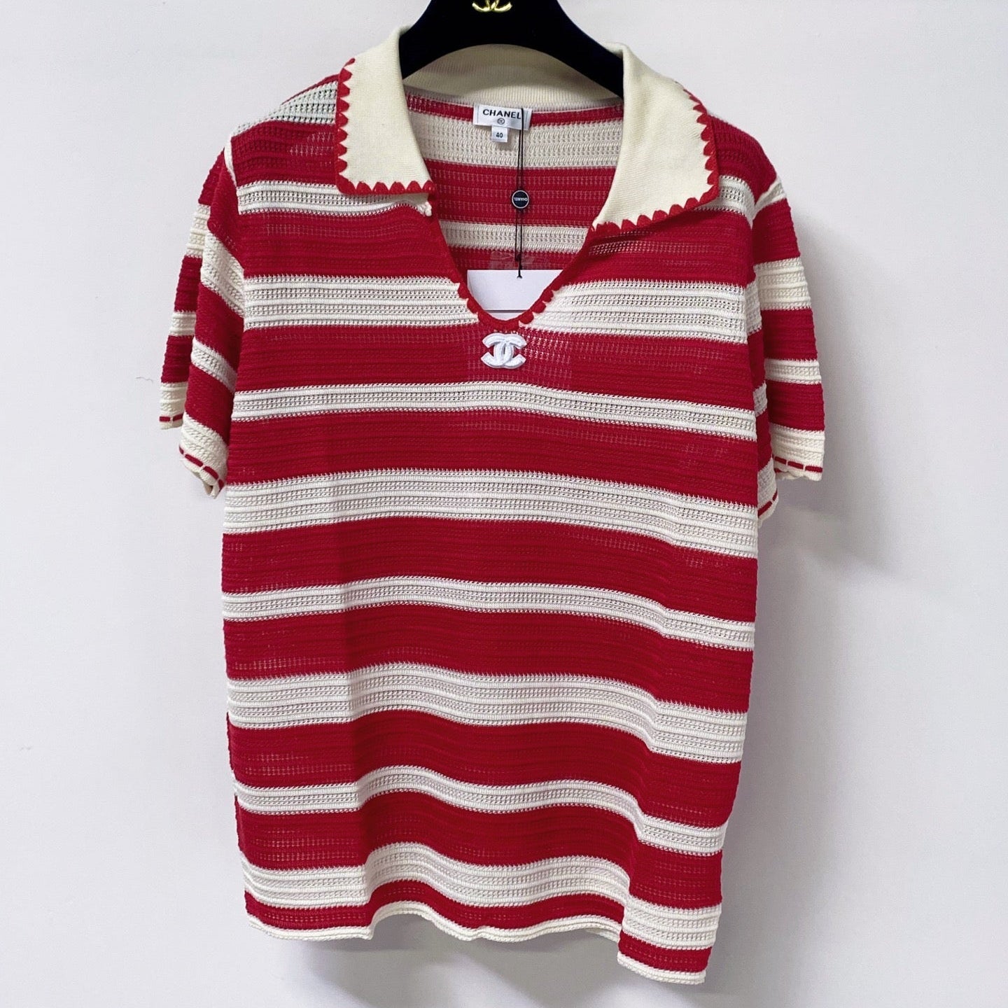 Chanel 2026 Short-Sleeve Shirt Red Cream Cotton 705313