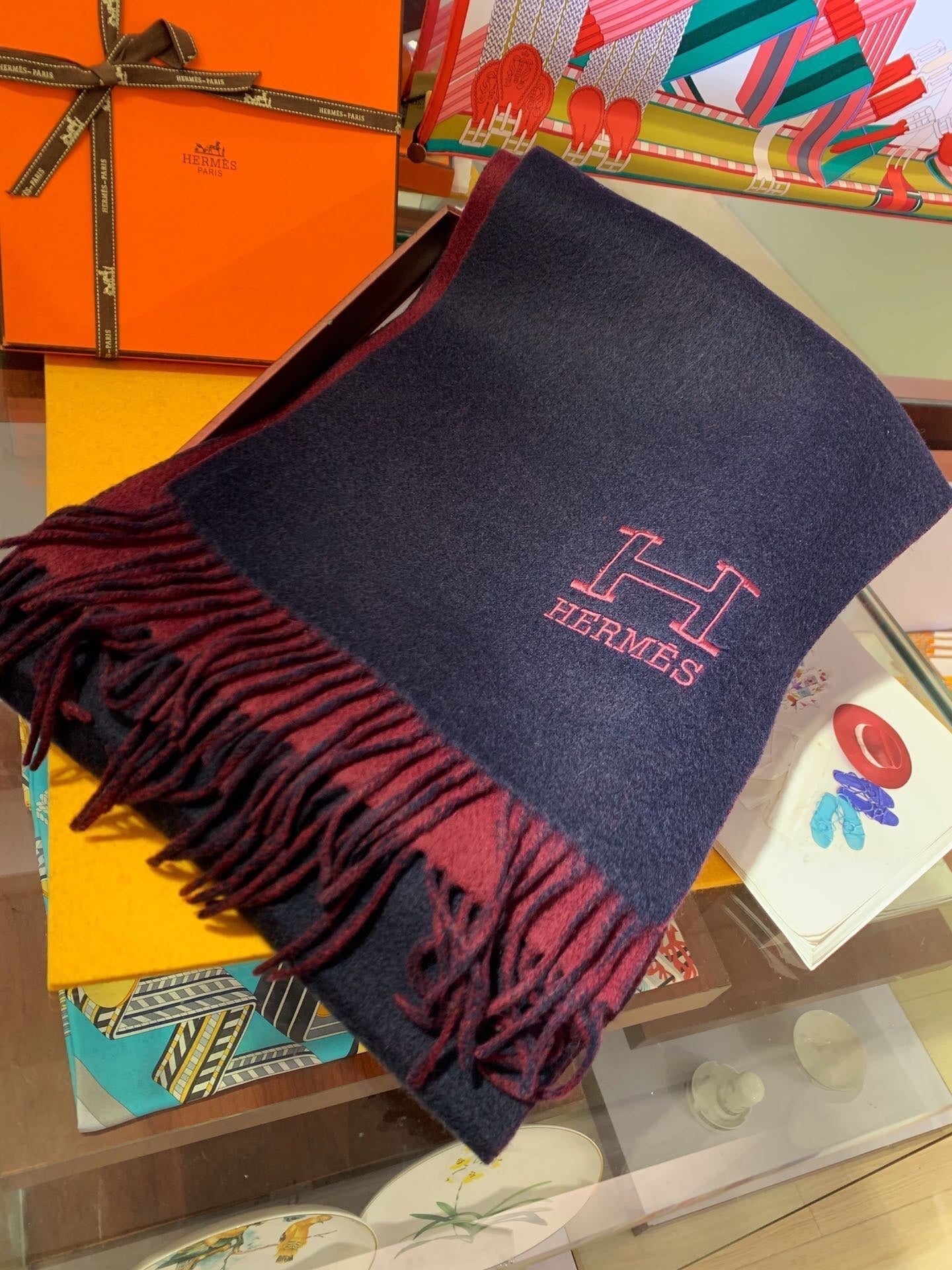 Scarf 200 CM In purple Black Mix Red Cashmere 394773