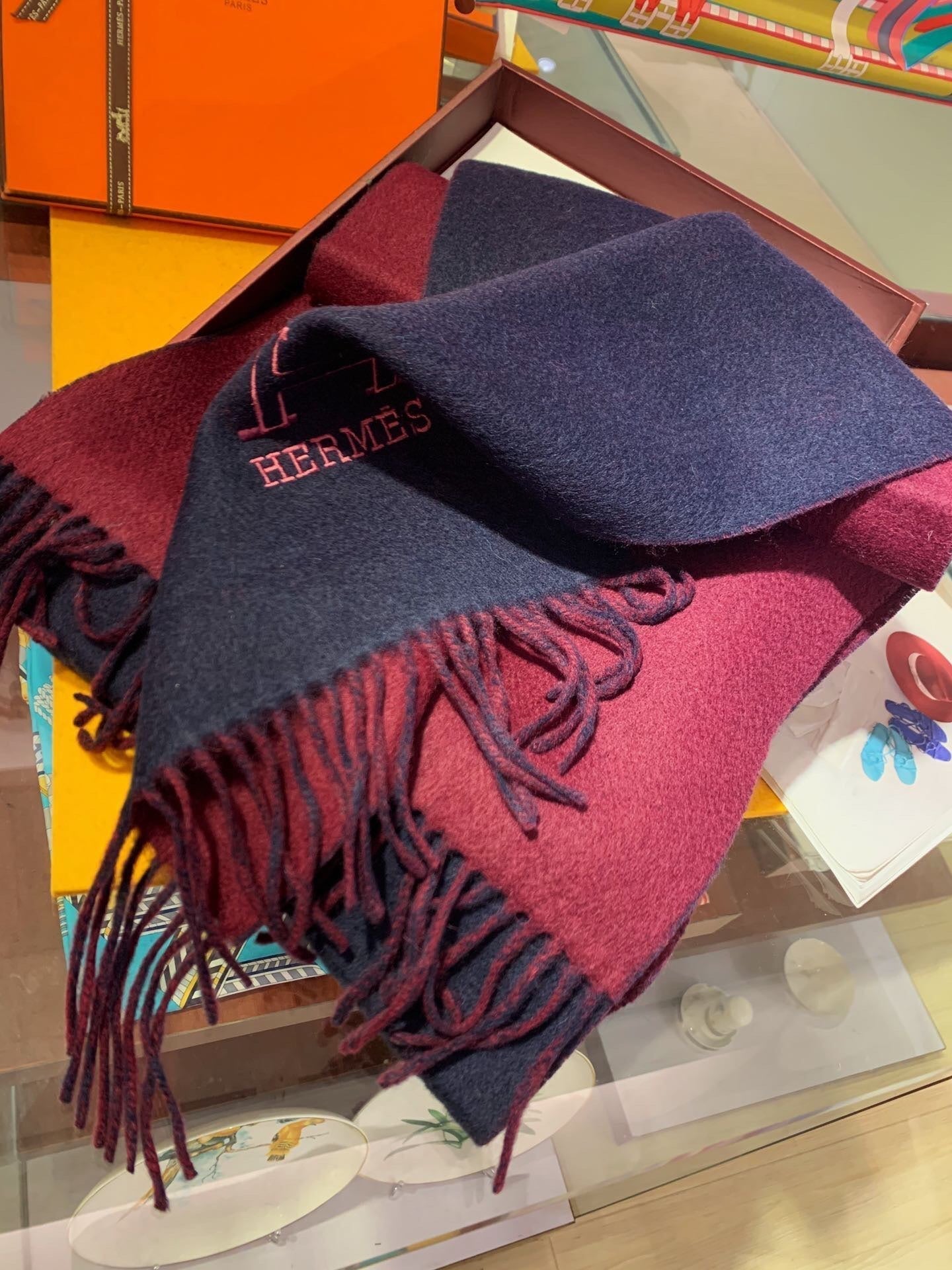Scarf 200 CM In purple Black Mix Red Cashmere 394773