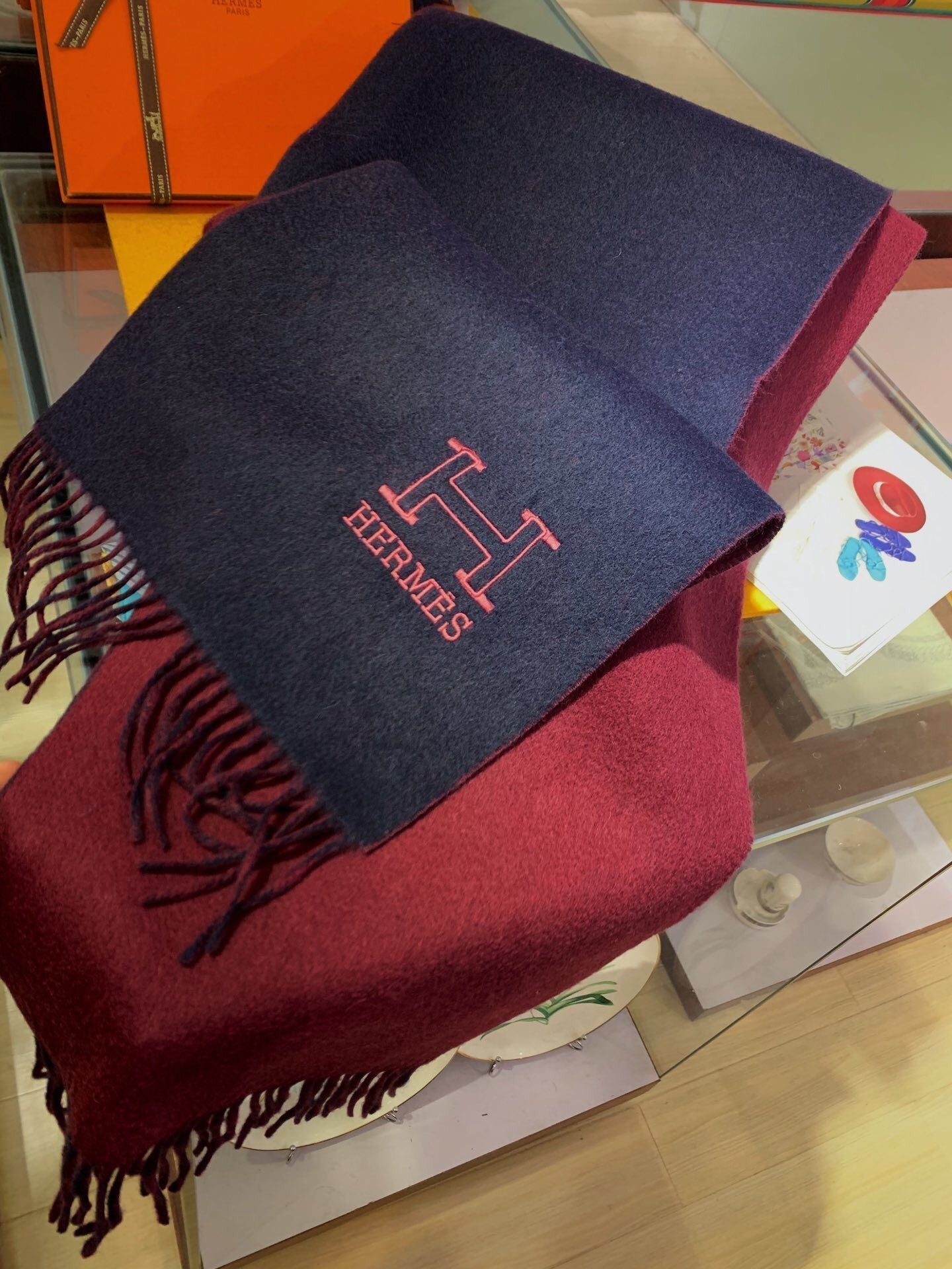 Scarf 200 CM In purple Black Mix Red Cashmere 394773
