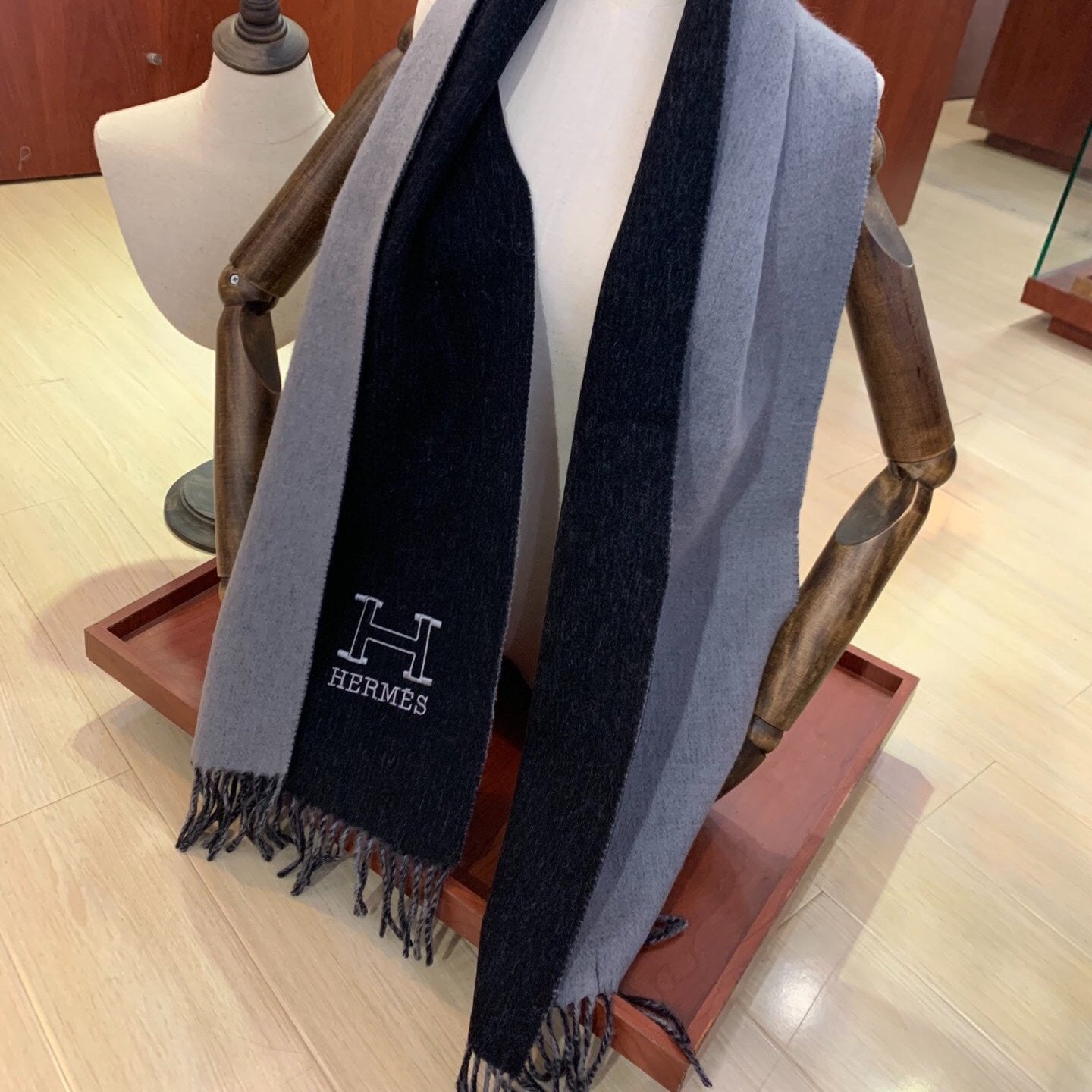 Scarf 200 CM In Black Mix Grey Cashmere  394774