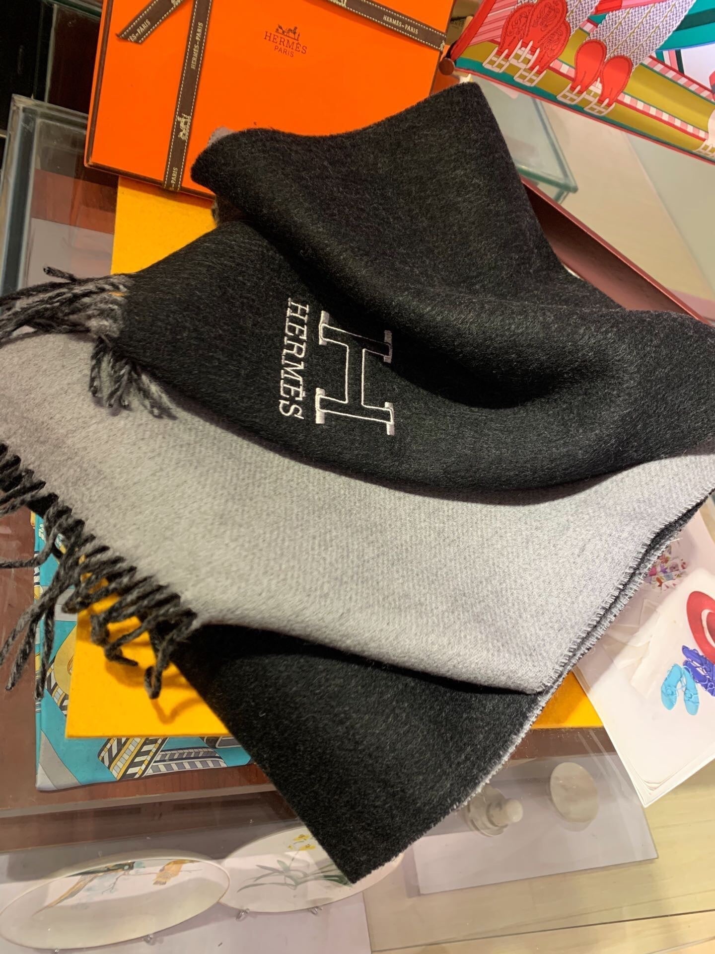 Scarf 200 CM In Black Mix Grey Cashmere  394774
