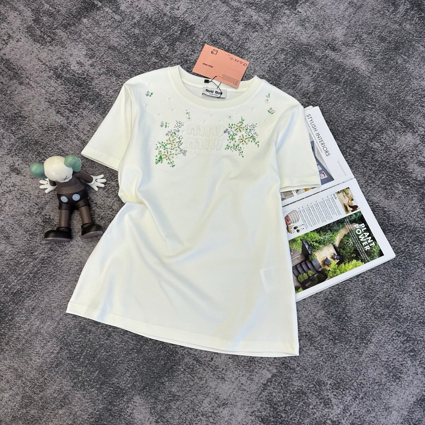 Miumiu 2026 Floral Embroidered Short-Sleeve T-Shirt Cotton 374766