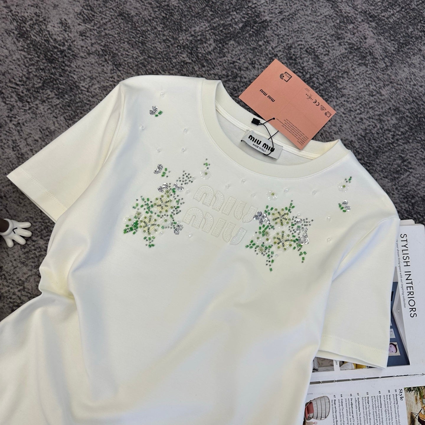 Miumiu 2026 Floral Embroidered Short-Sleeve T-Shirt Cotton 374766