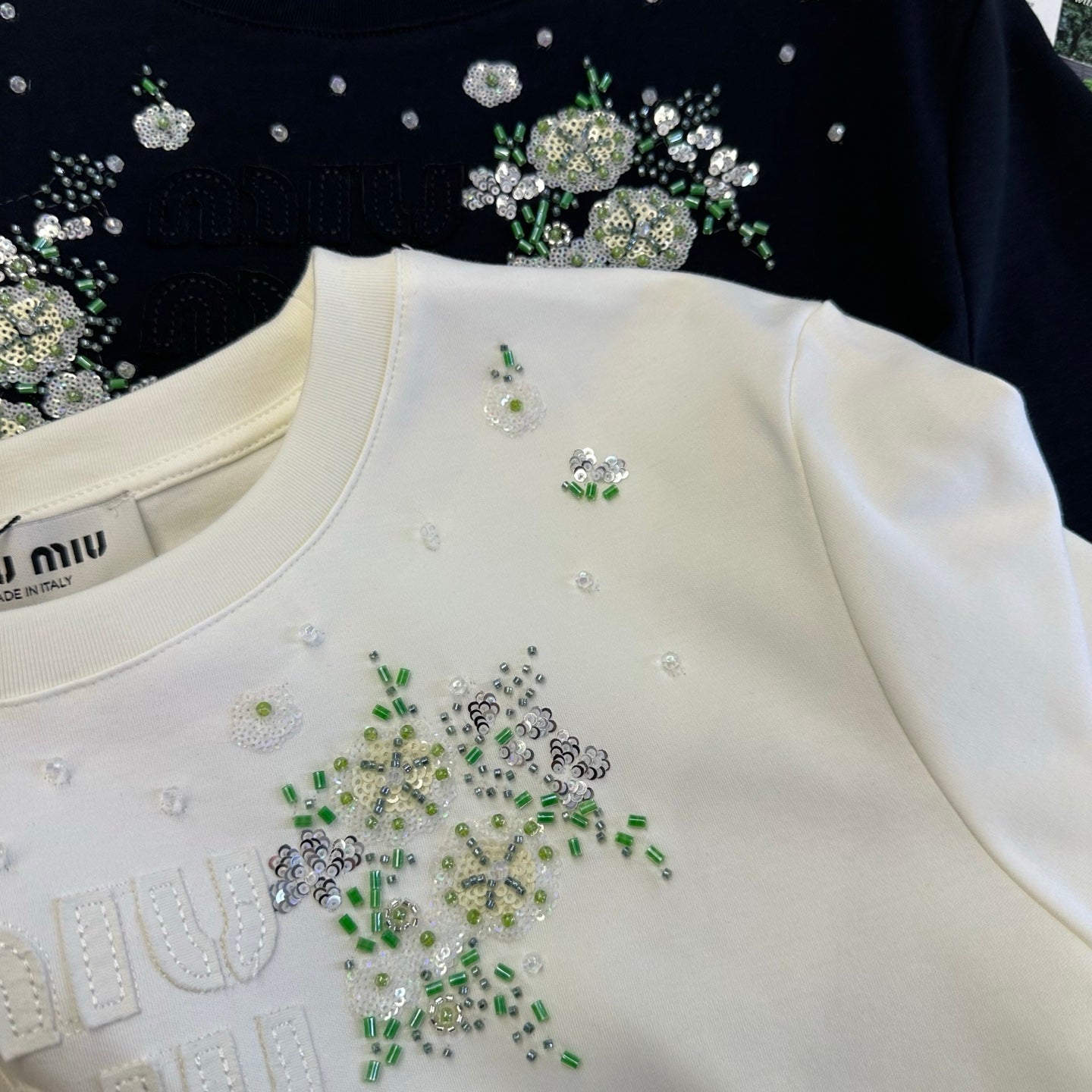 Miumiu 2026 Floral Embroidered Short-Sleeve T-Shirt Cotton 374766
