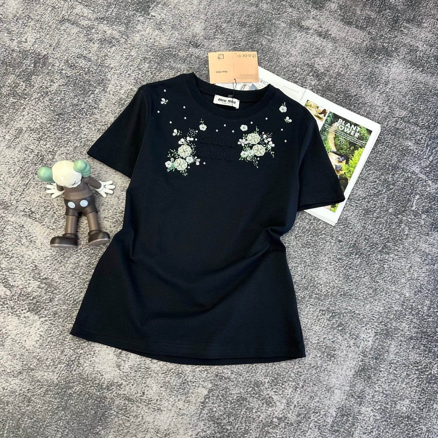 Miumiu 2026 Floral Embroidered Short-Sleeve T-Shirt Cotton 374766