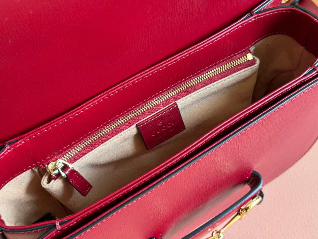Gucci Horsebit 25 Bag Rosso Ancora Red Leather Canvas 244262