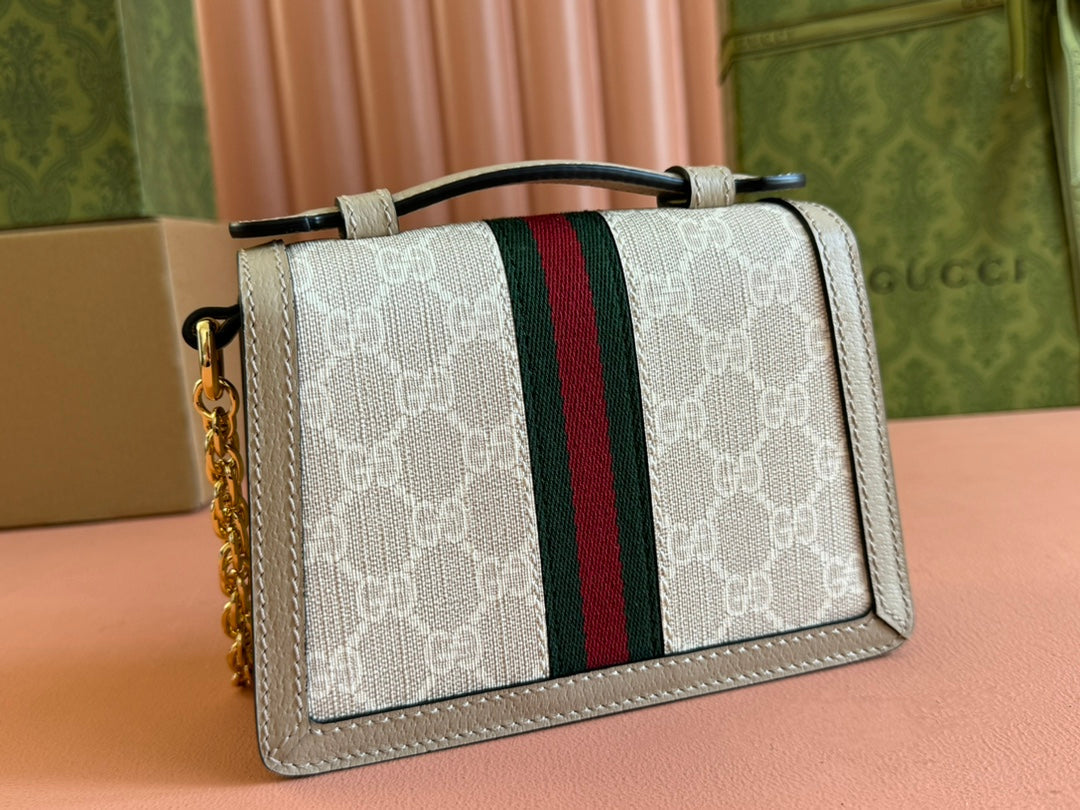 Gucci Ophidia 17.5cm Bag Beige White Canvas Leather 248488
