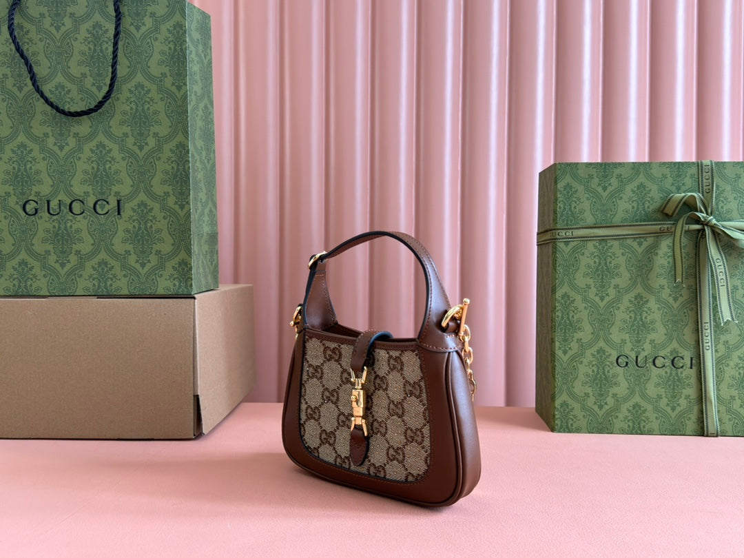 Gucci Jacket Bag Brown mix Ebony Rhinestones Leather Canvas 248592