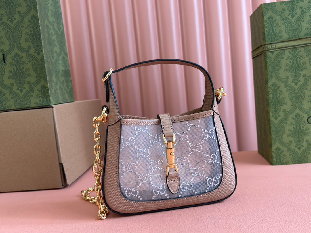 Gucci Jacket Bag Pink Lizard Rhinestones 248588