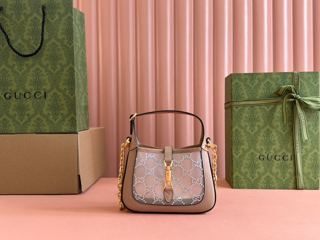 Gucci Jacket Bag Pink Lizard Rhinestones 248588