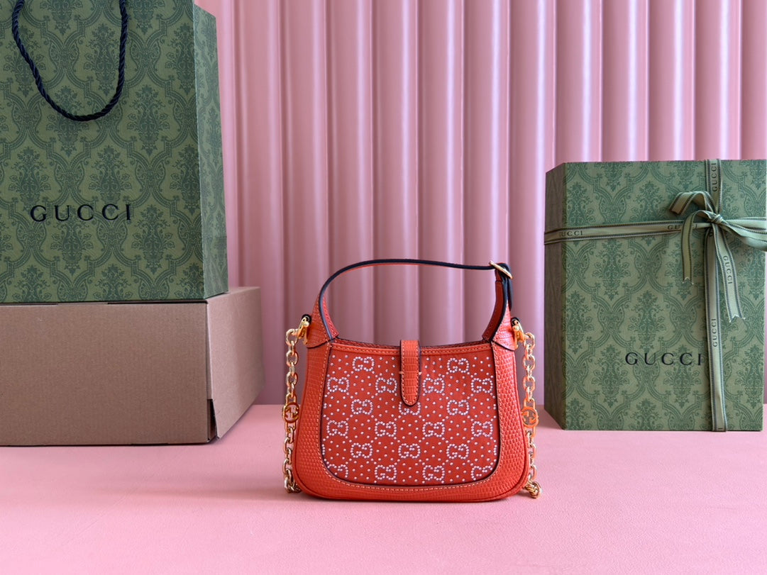 Gucci Jacket Bag Orange Lizard Rhinestones 248591