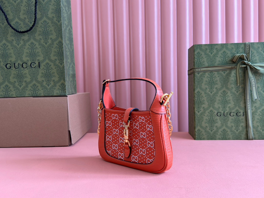 Gucci Jacket Bag Orange Lizard Rhinestones 248591