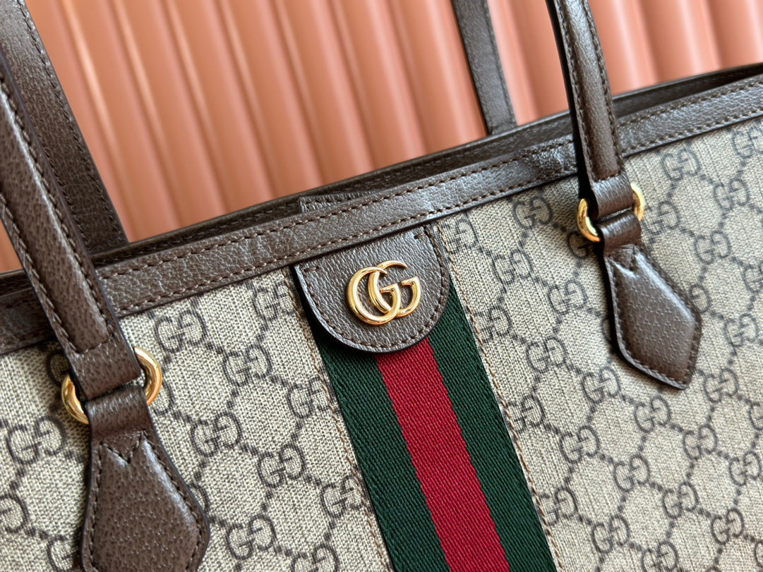 Gucci Ophidia 38cm Bag Beige Brown Leather Canvas 244455