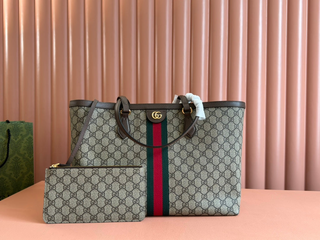 Gucci Ophidia 38cm Bag Ebony Brown Leather Canvas 244454