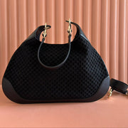 Gucci Body Double Lock Handbag Black Velvet Embossed Leather 248133
