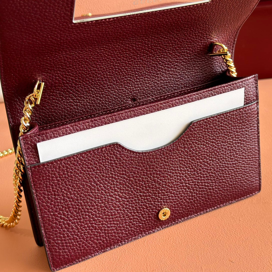 Gucci Marmont Chain Wallet Ebony mix Rosso Ancora Red Leather Canvas 255316