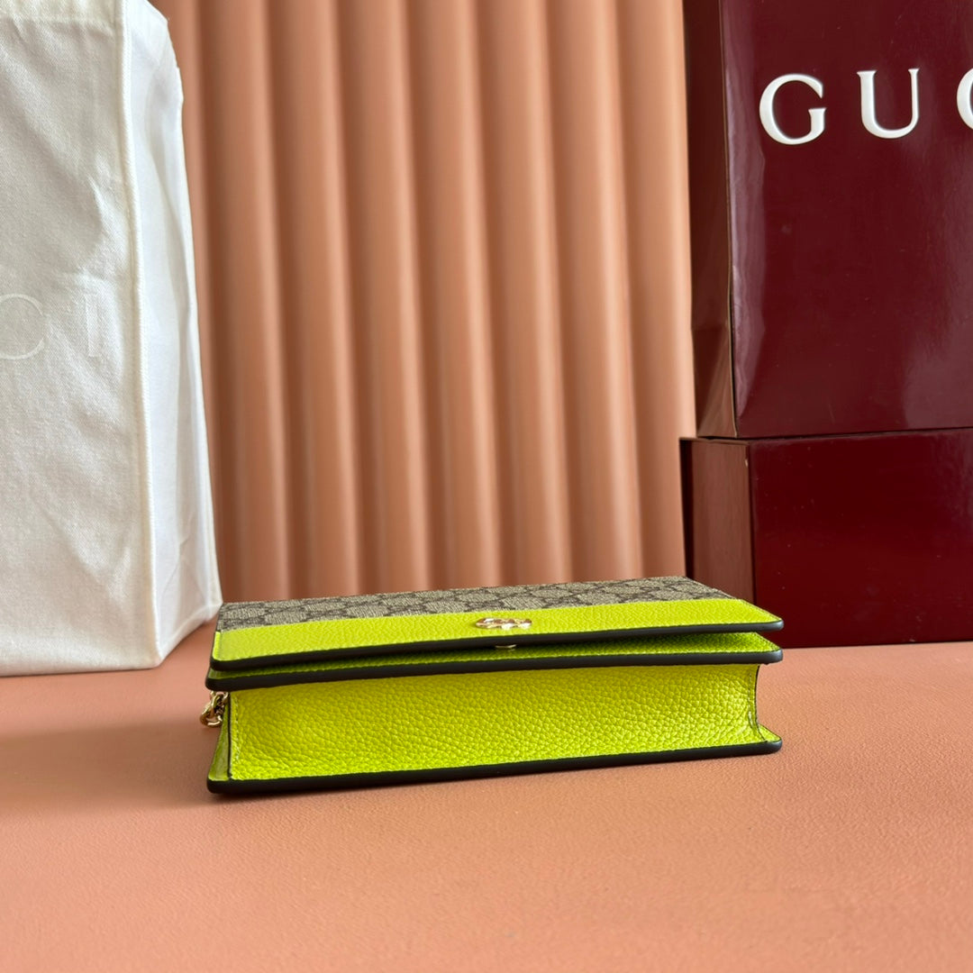 Gucci Marmont Chain Wallet Ebony mix Light Green Canvas Leather 254942