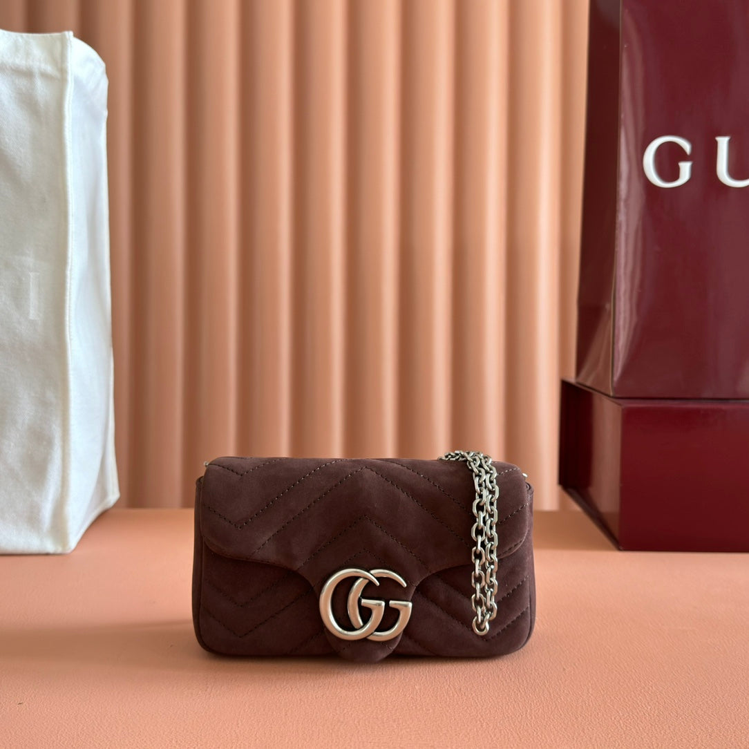 Gucci Marmont Bag 17 Red Brown Suede Gold Hardware 272097